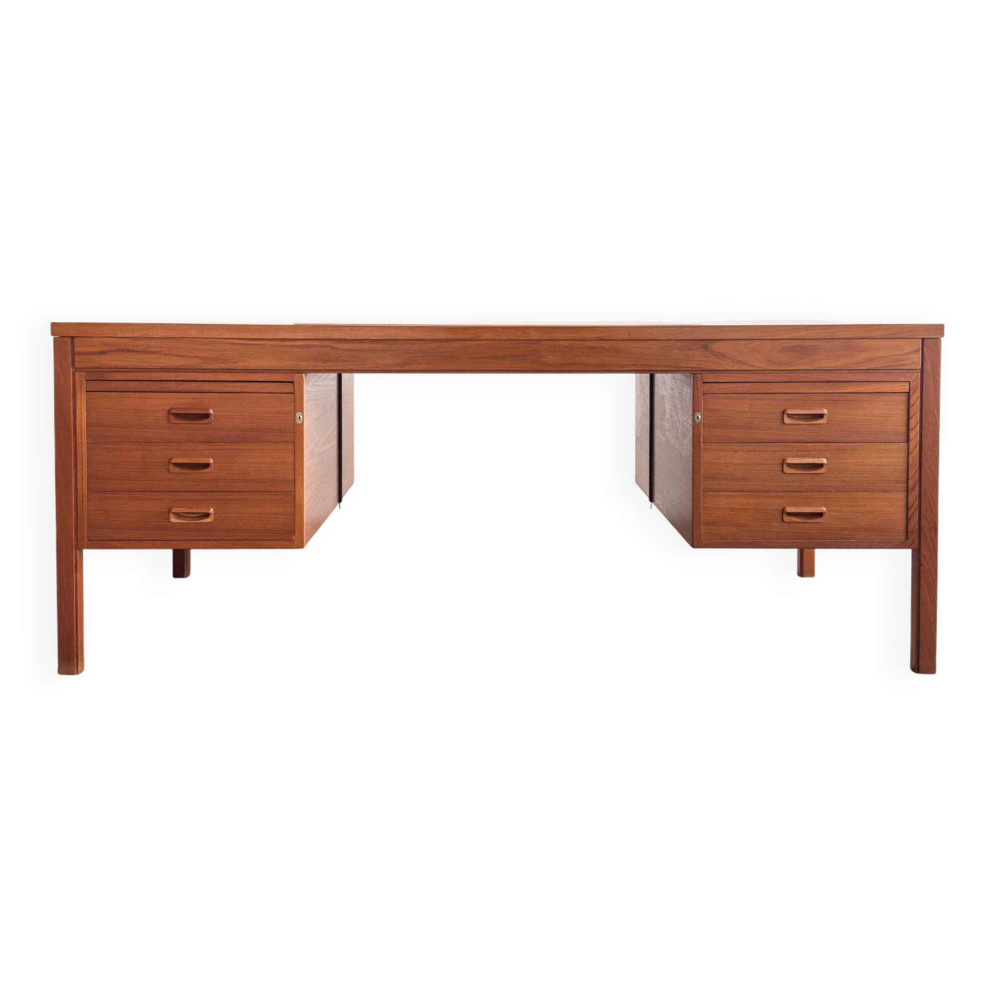 Grand bureau de direction en teck avec cuir, années 60