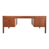 Grand bureau de direction en teck avec cuir, années 60