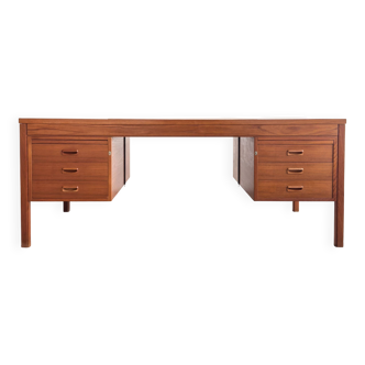 Grand bureau de direction en teck avec cuir, années 60
