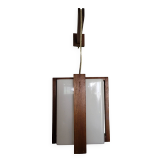 70s wood and frosted glass wall light