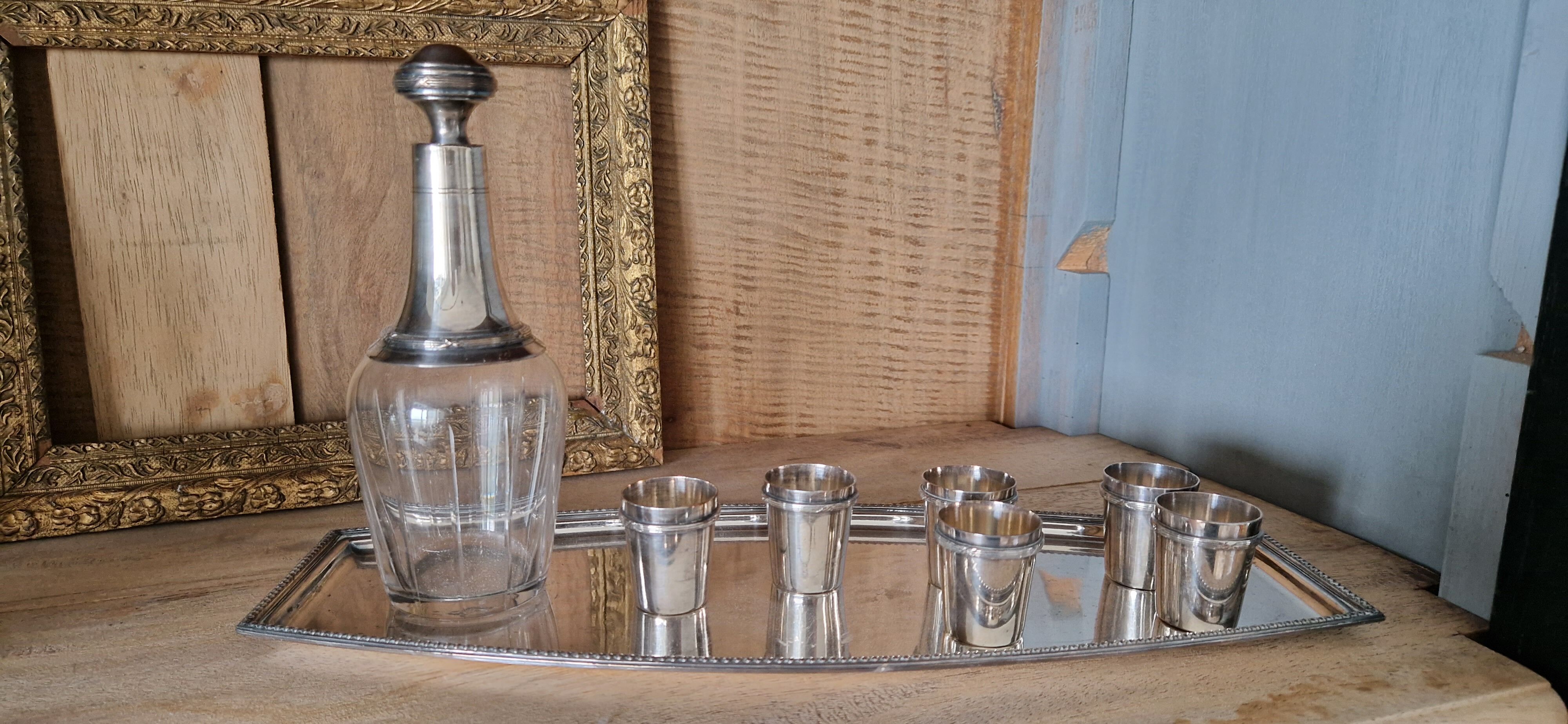 Silver and crystal liquor service