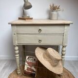 Antique side table – weathered wood & raw waxed top