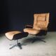 Set of Mid-Century Modern Leather Lounge Chair and Ottoman, Germany, 1960s