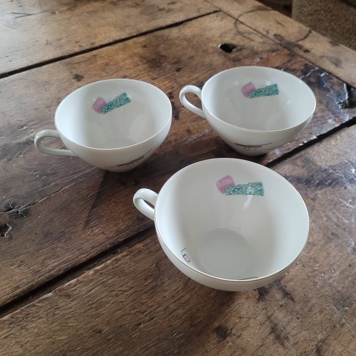 3 Bavaria Winterling porcelain cups – 1950s pink and green decor