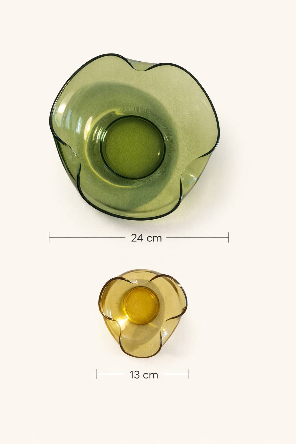 Vintage green and amber glass bowls – 1970s organic design from Canada