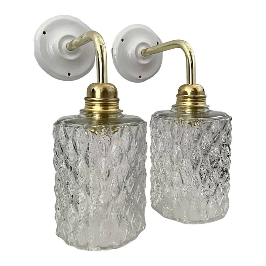 Pair of vintage glass wall lights