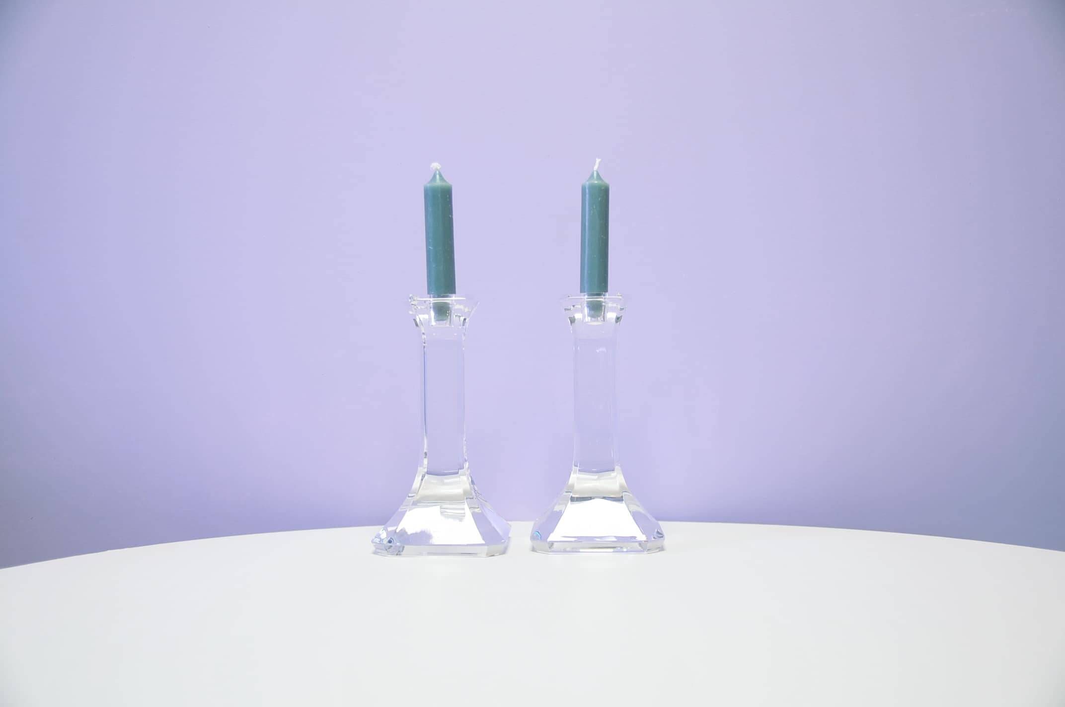 Set of 2 crystal candlesticks Orrefors