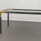 Gunmetal gold metal and smoked glass coffee table from the 70s
