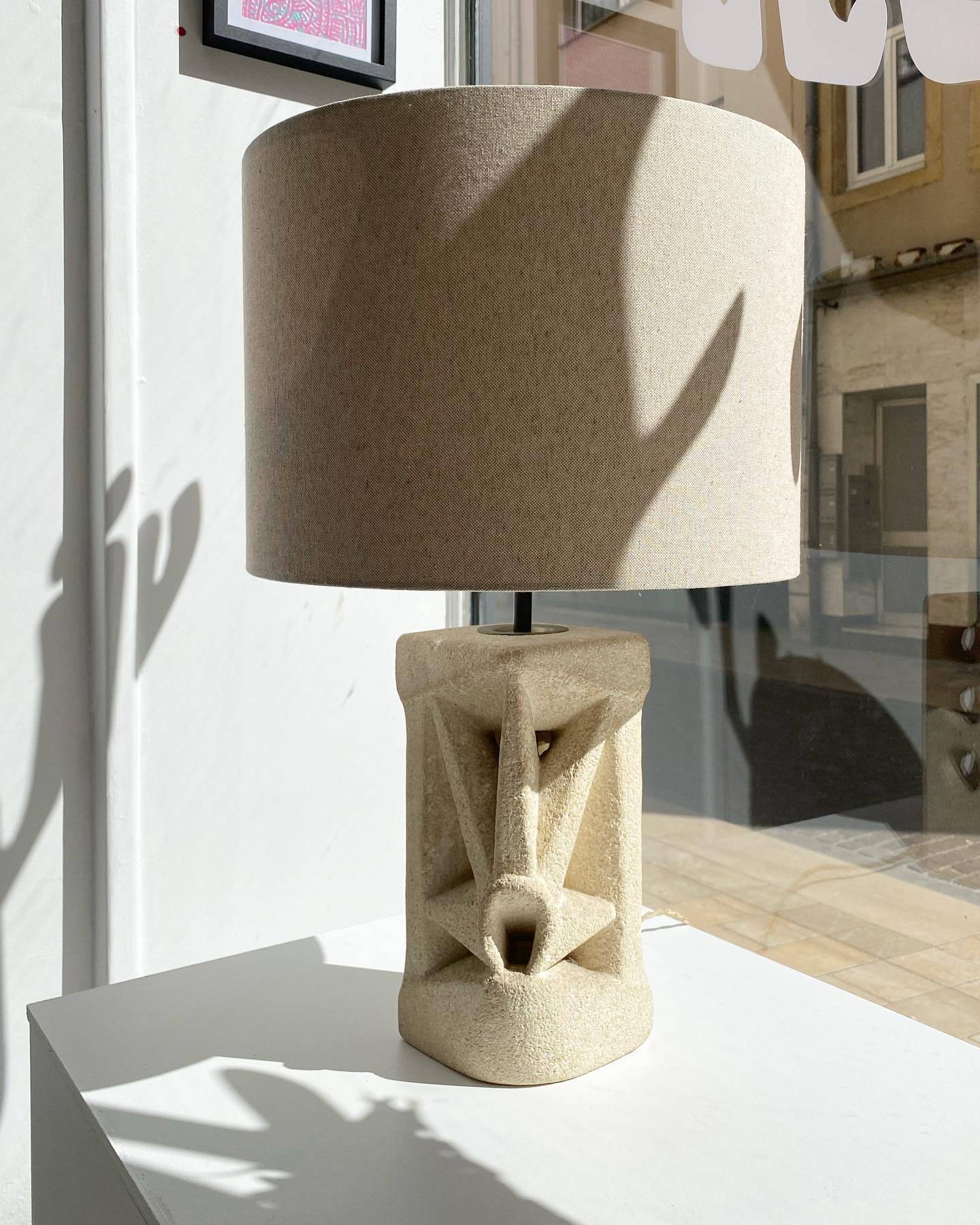 Stone lamp carved by Albert Tormos, vintage