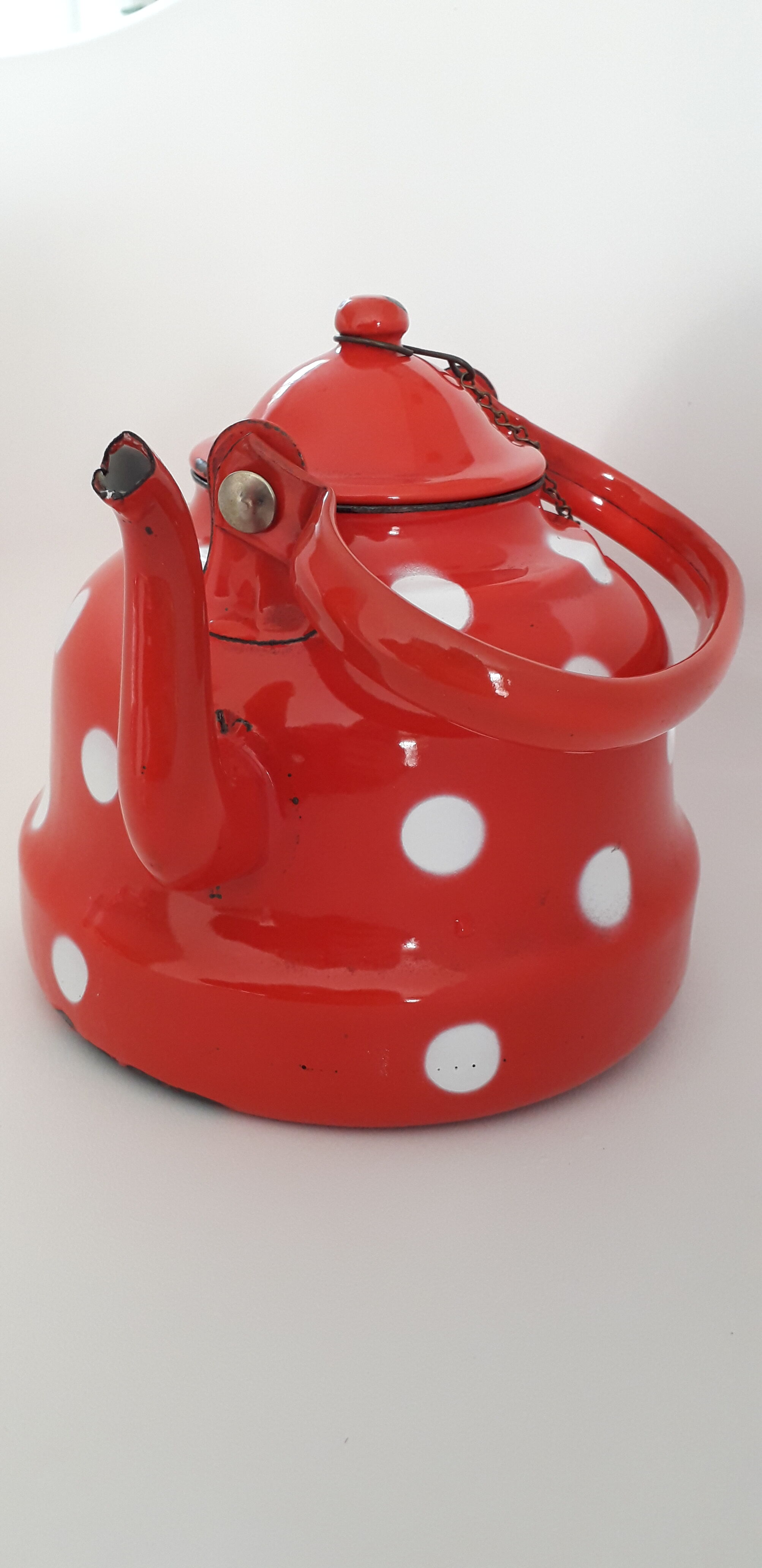 Enamelled polka dot teapot