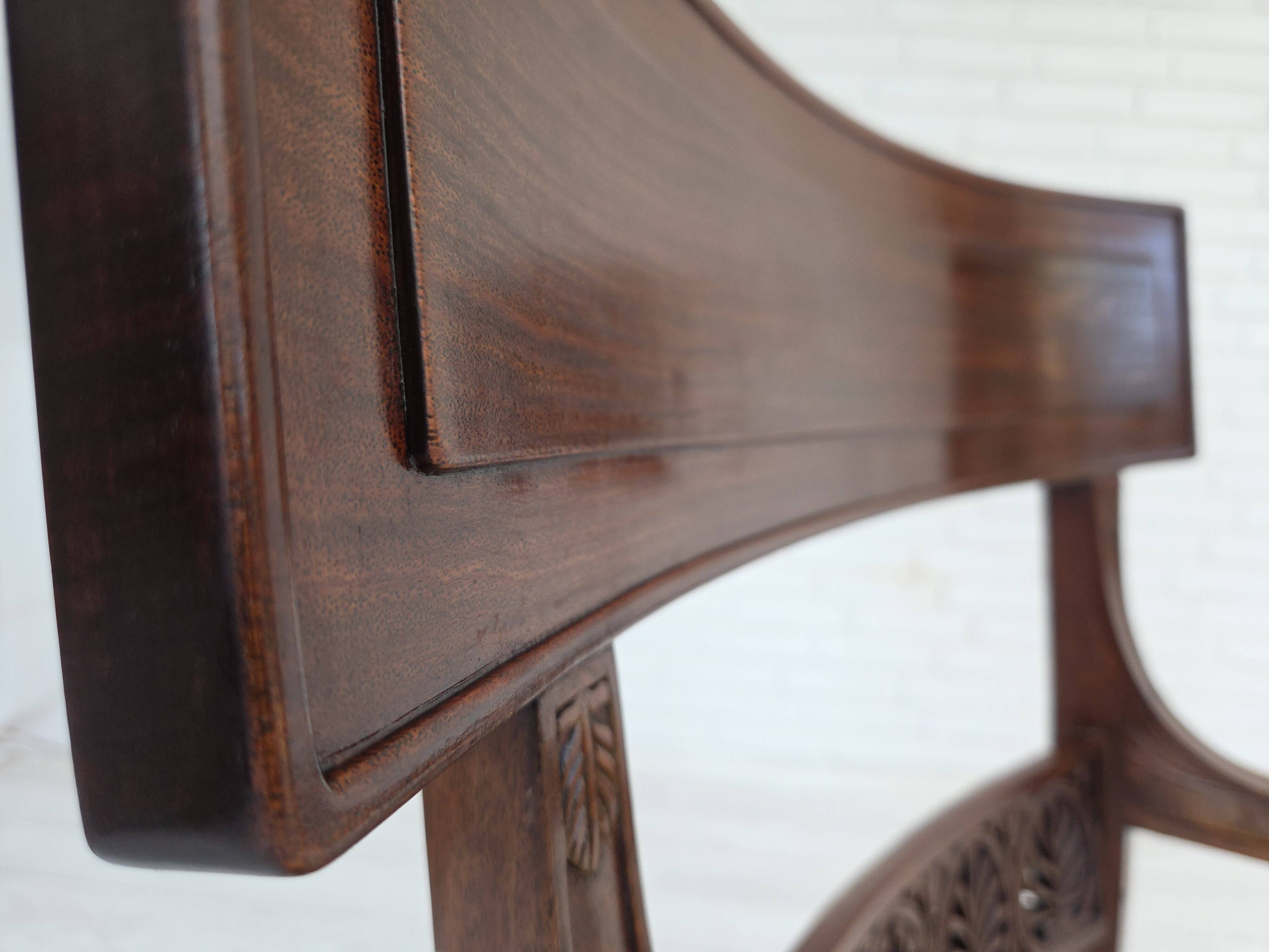 1920-30s, carved wood armchair, design after Georges Jacob, reupholstered.