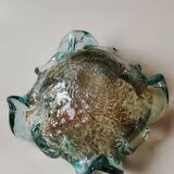 Corolla/floral pocket emptier. In Murano blown glass. Turquoise/Gold/silver inclusions
