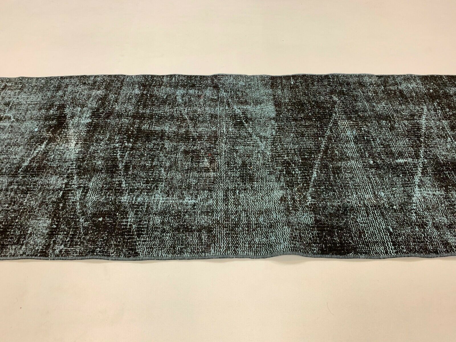 Distressed Turkish Narrow Runner 295x65 cm wool Vintage rug, Overdyed Black