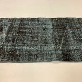 Distressed Turkish Narrow Runner 295x65 cm wool Vintage rug, Overdyed Black