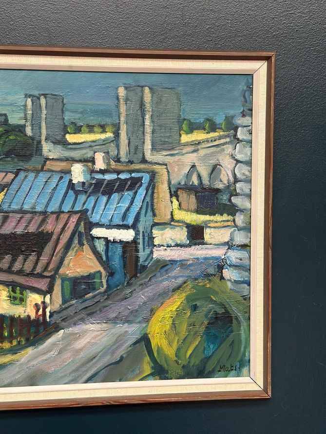 Original Swedish Oil on Panel – “Northern District, Visby” by Mats Ahlberg