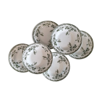 Assiettes creuses anciennes X6 terre de fer modèle "Modern-Style" de la manufacture française de Saint Amand