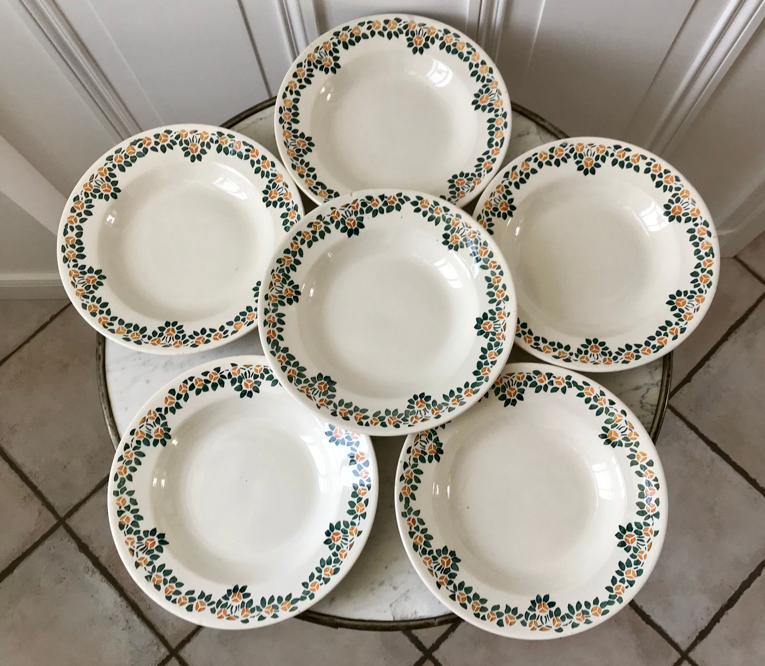 Set of 6 hollow earthenware plates New Givors model "RIta" 30s