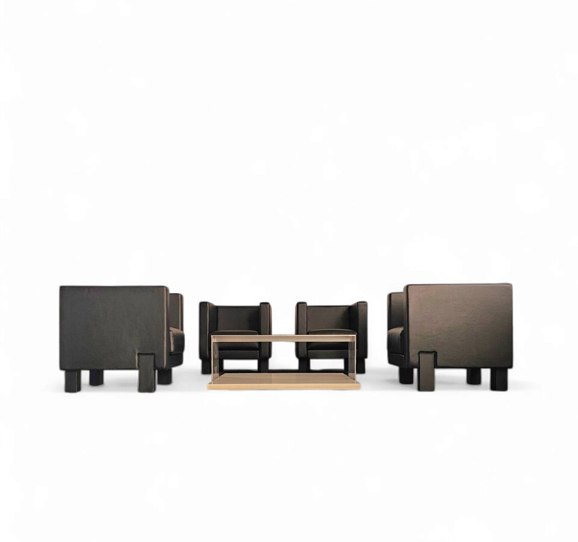 4 x Black Leather Poltrona Frau Moji Armchairs / sofa by Shigeru Uchida