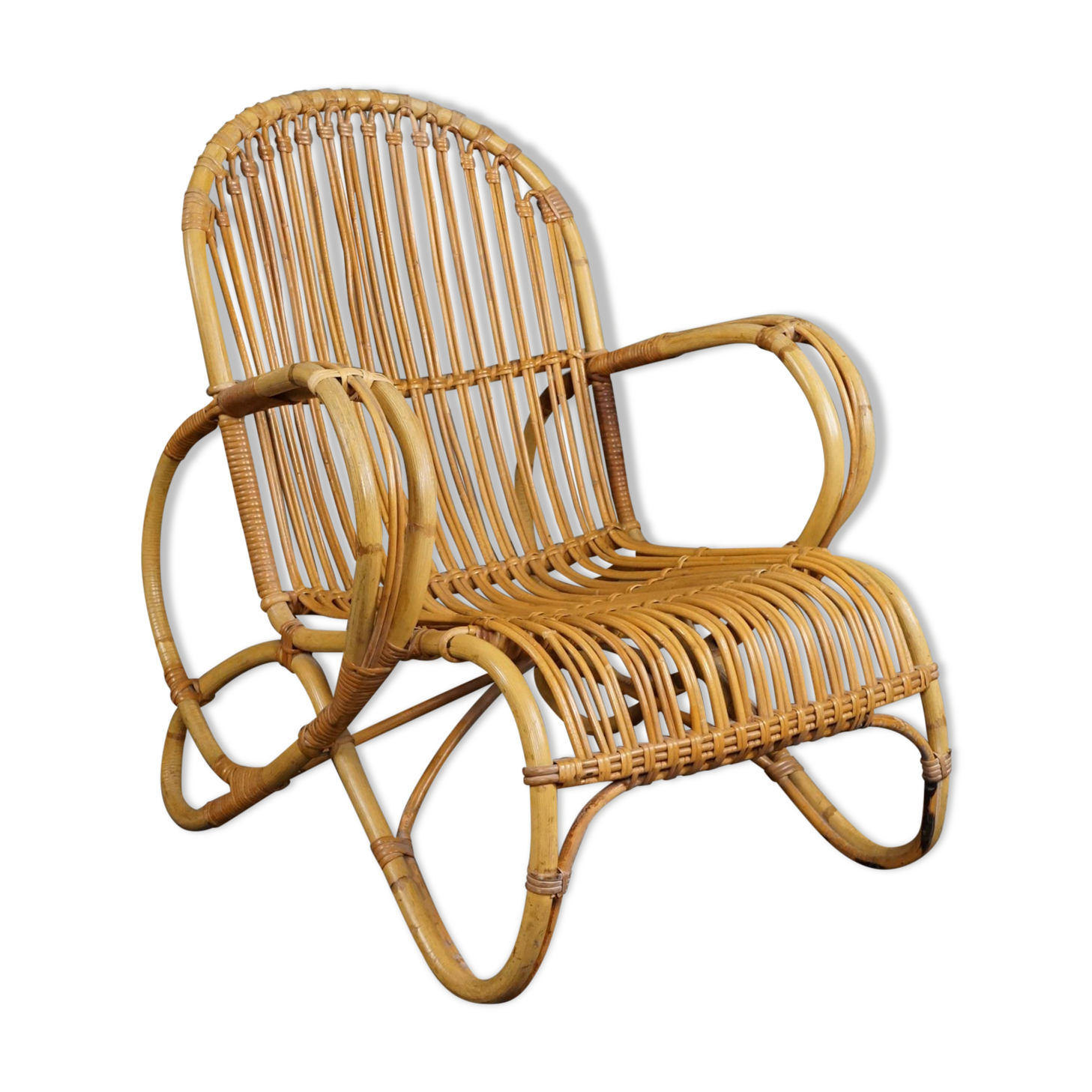 Unique Dutch design rattan armchair, 1950s