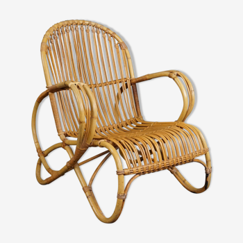 Unique Dutch design rattan armchair, 1950