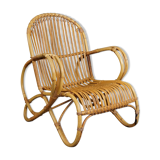 Unique Dutch design rattan armchair, 1950s