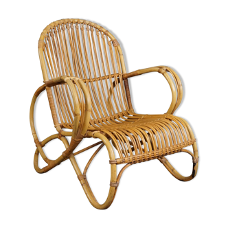 Fauteuil en rotin design néerlandais unique, 1950