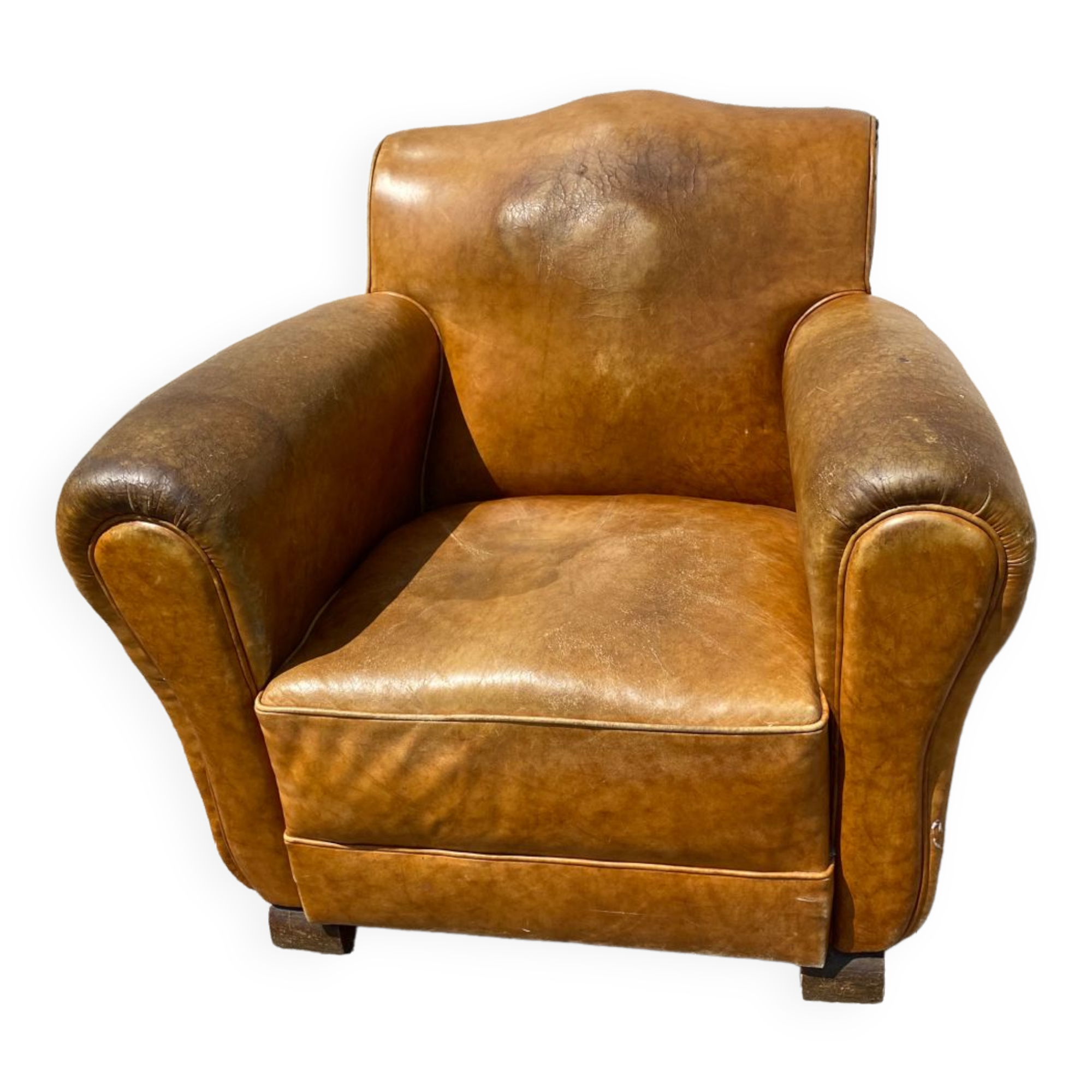 Fauteuil club cuir havane vintage