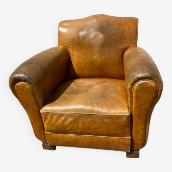 Fauteuil club cuir havane vintage