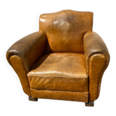Fauteuil club cuir havane vintage