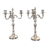 Pair of Louis XVI style silver-plated metal candelabras. Chrysalia house