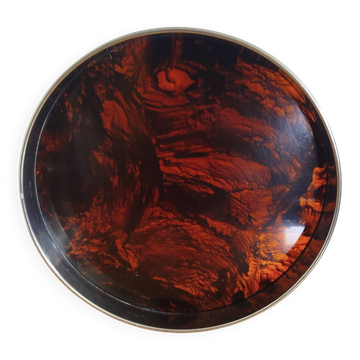 Plateau rond vintage Guzzini Lucite écaille années 70 design italien