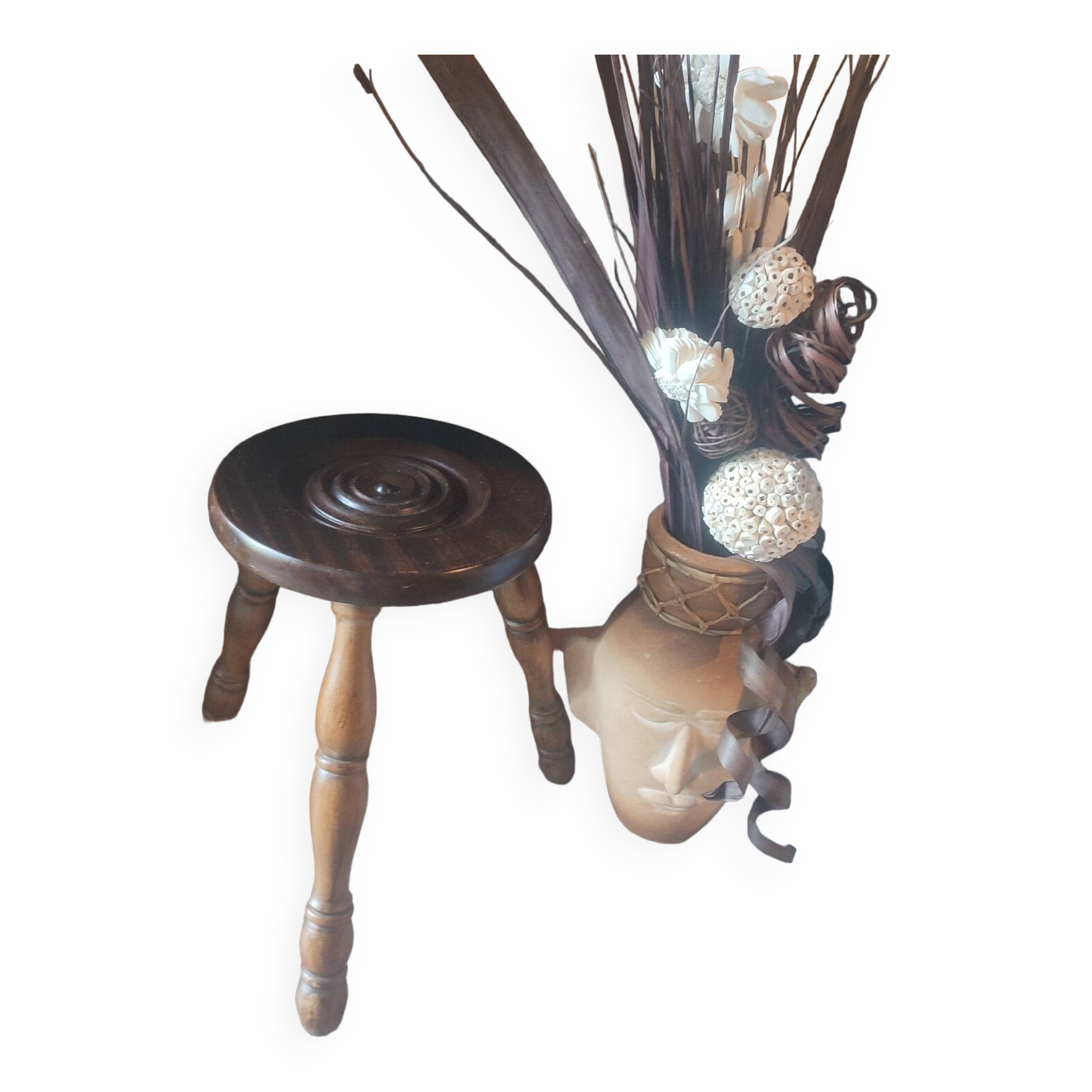 Vintage solid wood tripod stool