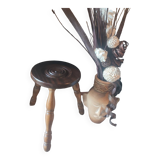 Vintage solid wood tripod stool