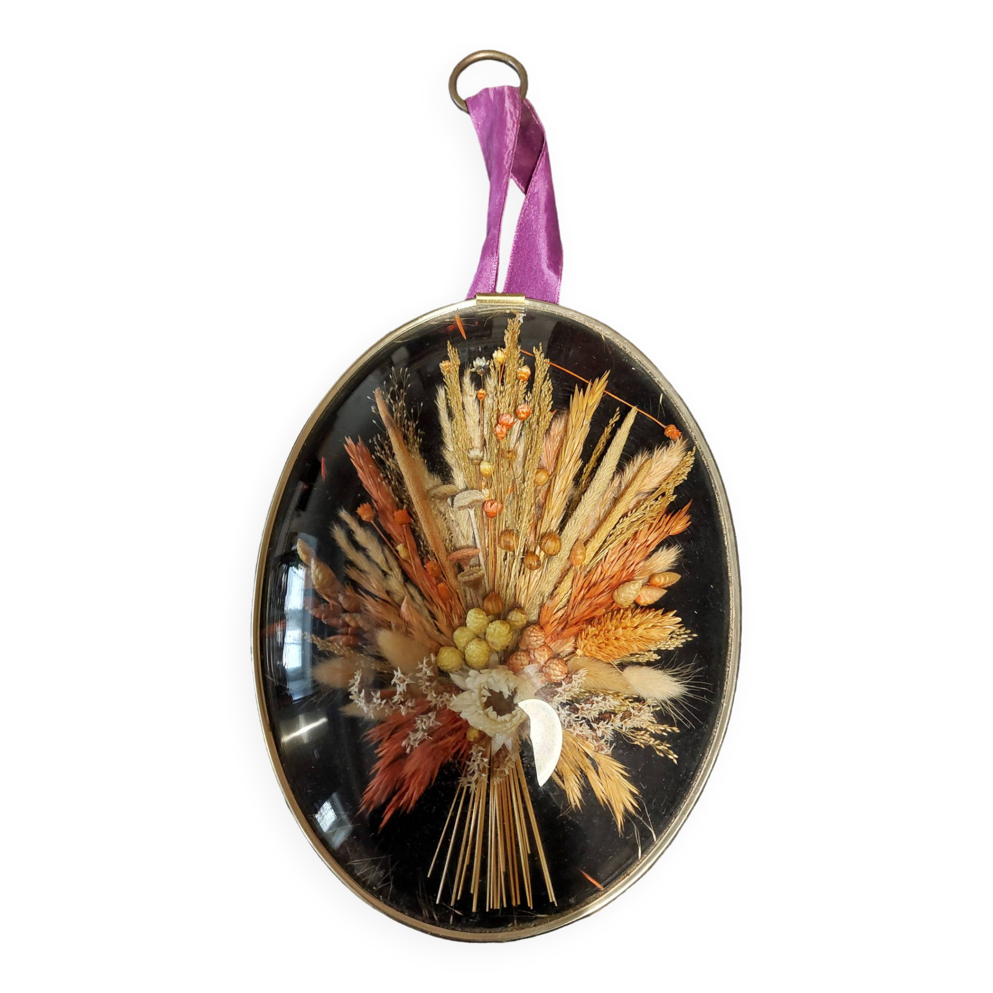 Cadre bombé fleurs séchées Marron/Multicolore Bois Floral,Végétal