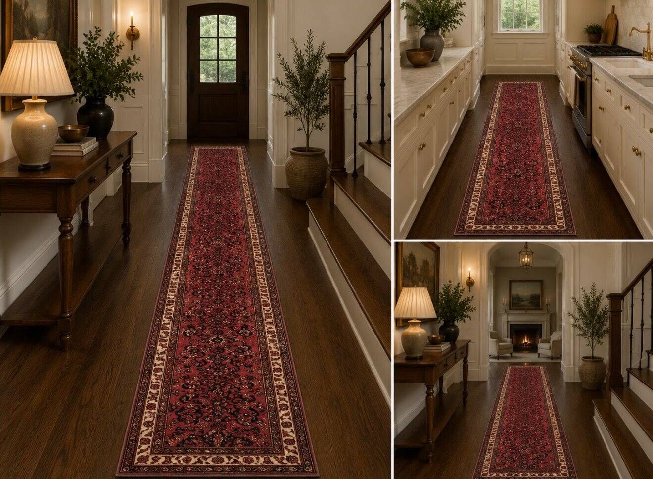 Wool Rugs Stair Runners, Rust Hussain Abad Runner Rug Handmade Oriental Carpet