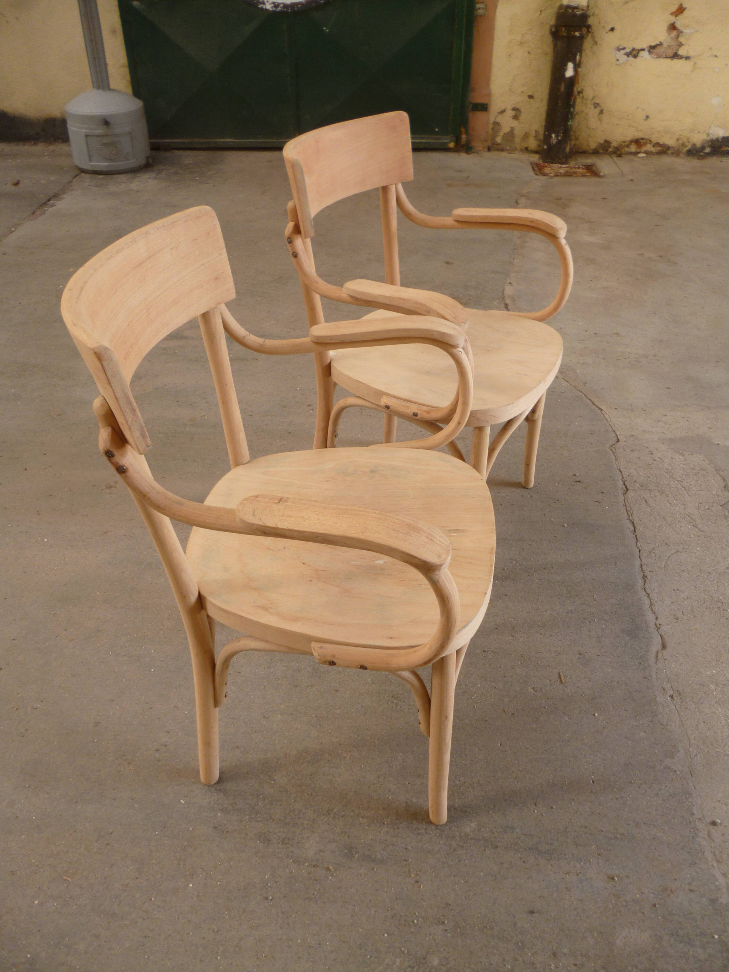 Paire de fauteuil en hêtre et bois courbés