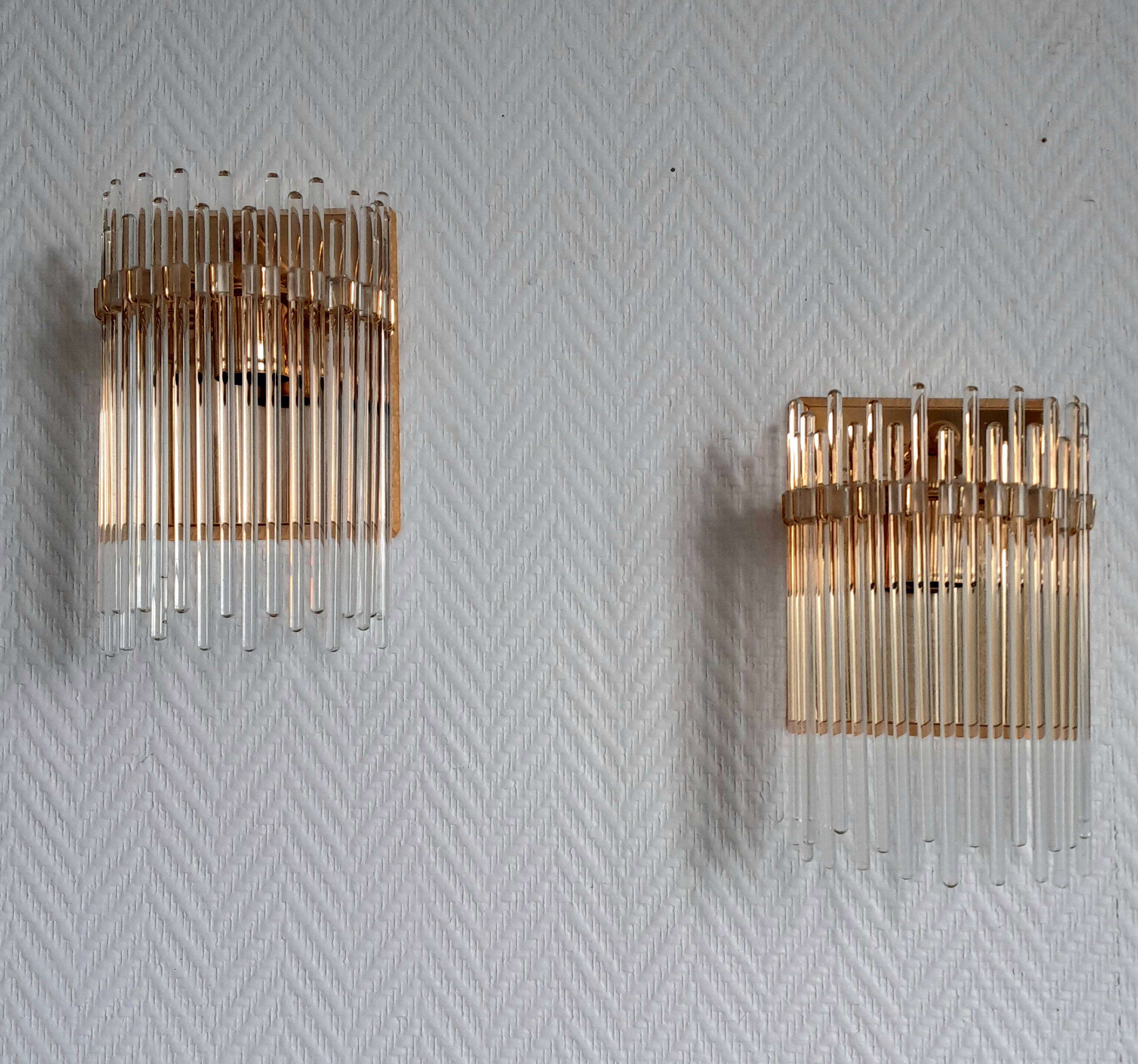 Pair of brass wall lights with waterfall tassels, Italy 1970