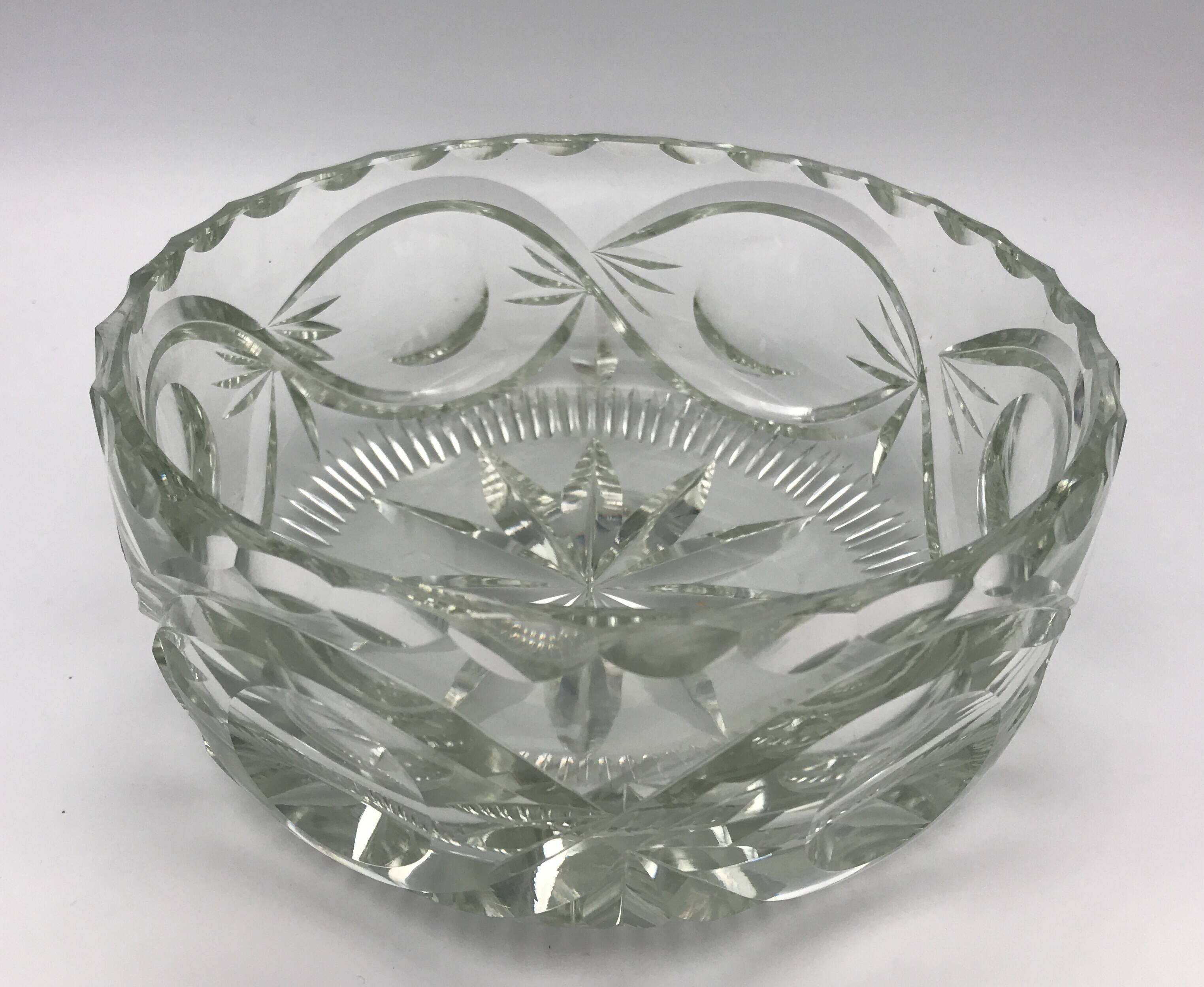 FRUIT CUTTER, SALAD BOWL in Solid CRYSTAL decorated with Hand-Cut PATTERNS