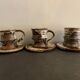 Set of 3 Danish Waldorff cups and 3 saucers in glazed stoneware