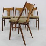 1950s Set of Four Restored Dining Chairs in Walnut, Czechoslovakia
