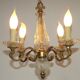 Mid-Century Bronze & Cut Glass 4-Light Chandelier with Fleur-de-Lys Detail