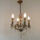 French Vintage Bronze and Glass 4 Light Art Nouveau Crystal Chandelier