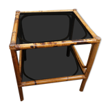 Rattan side table with smoked glass tops