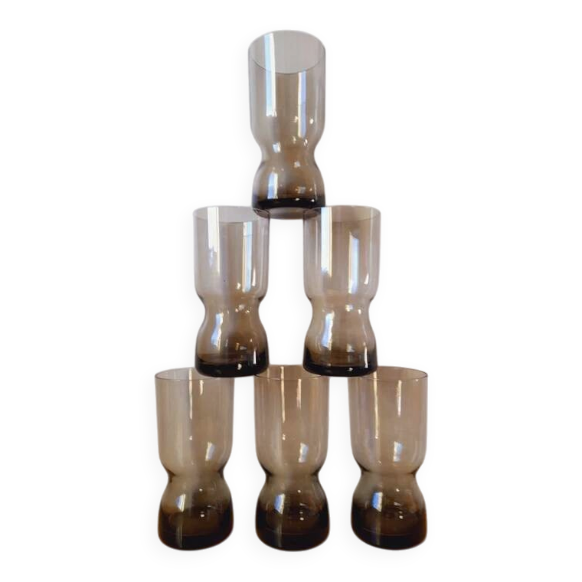 Service en verre fumé, verre et carafe 1970