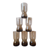 Service en verre fumé, verre et carafe 1970