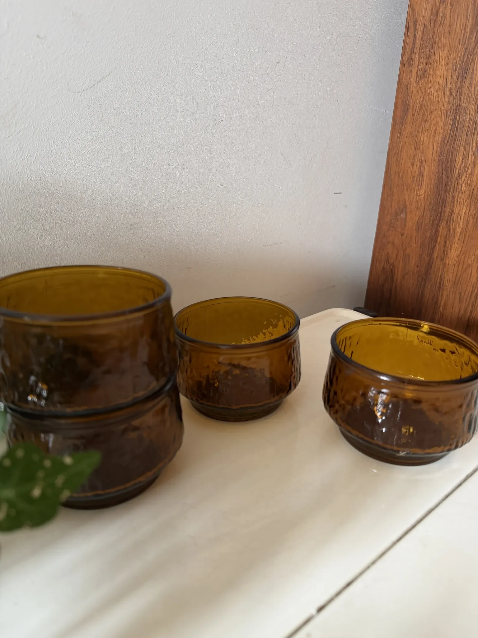 Mid Century amber-coloured bowls Arcoroc Sierra
