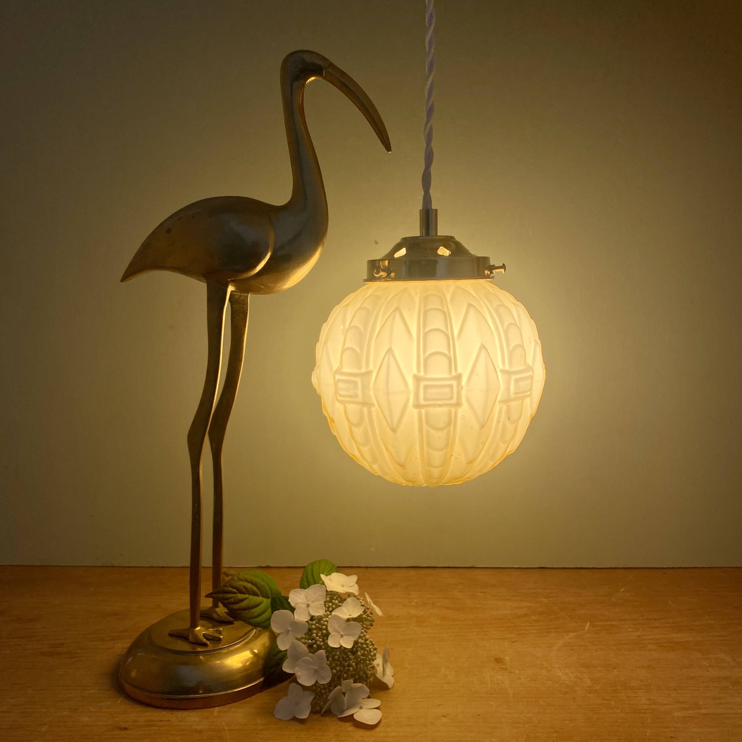 Vintage globe pendant light in pale yellow opaline