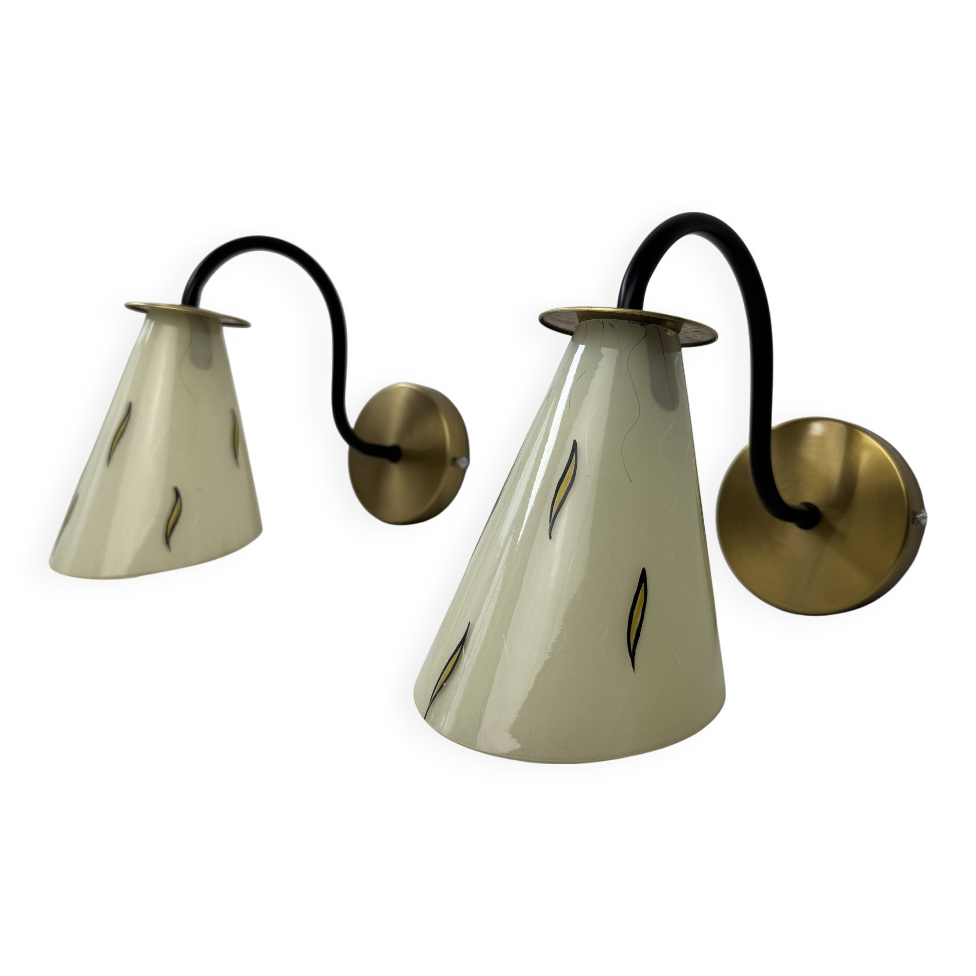 Pair of vintage glass wall lights 1950