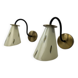 Pair of vintage glass wall lights 1950