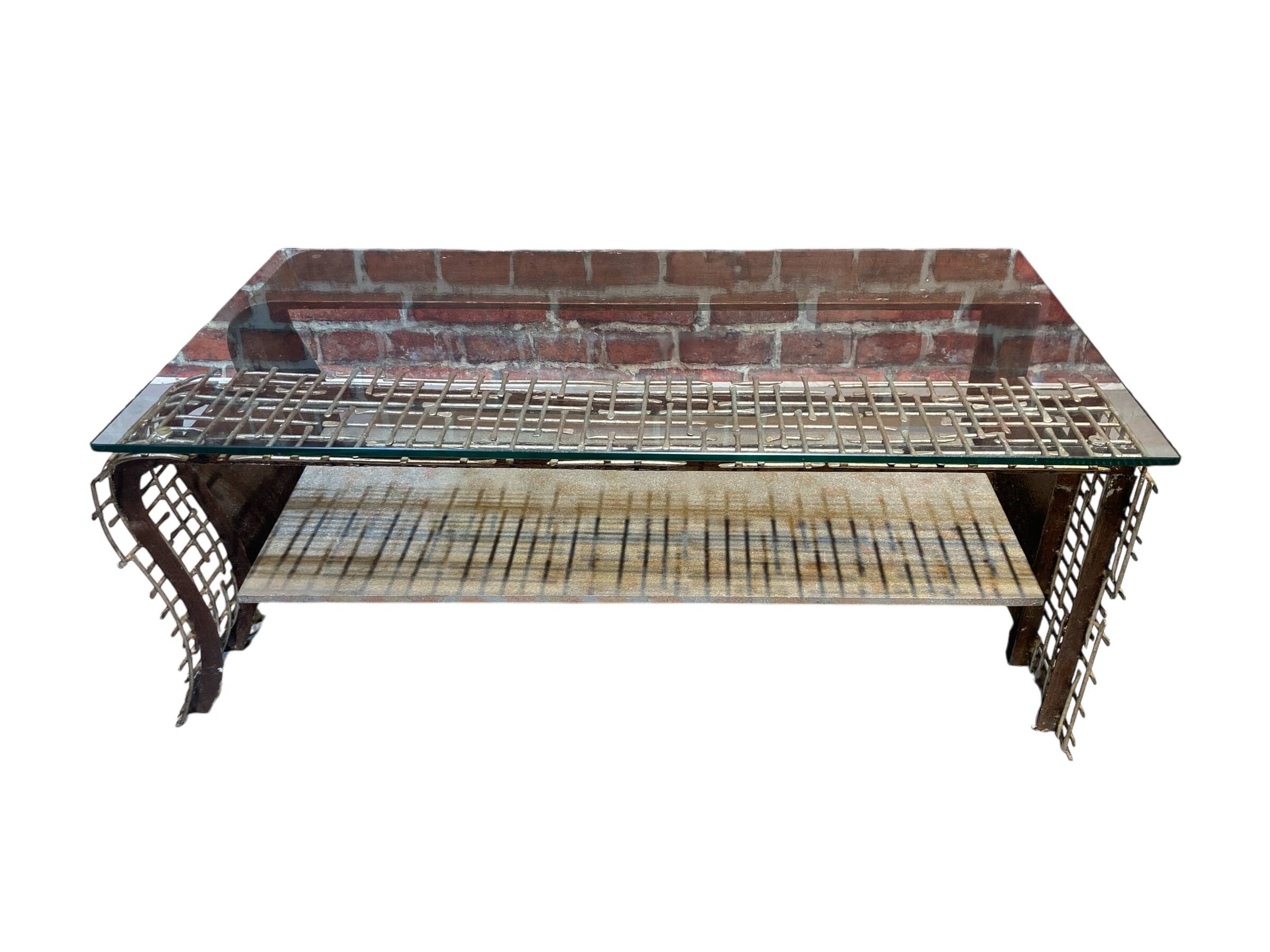 Metal coffee table with glass top